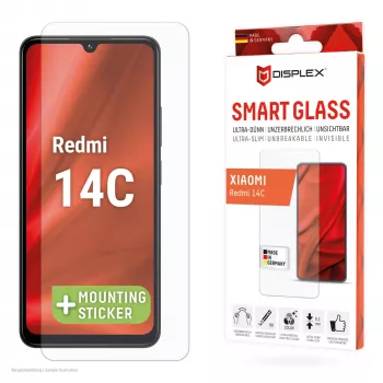 Displex Smart Glass (9H) per Xiaomi Redmi 14C, adesivo di montaggio, infrangibile