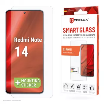 Displex Smart Glass (9H) per Xiaomi Redmi Note 14, adesivo di montaggio, infrangibile