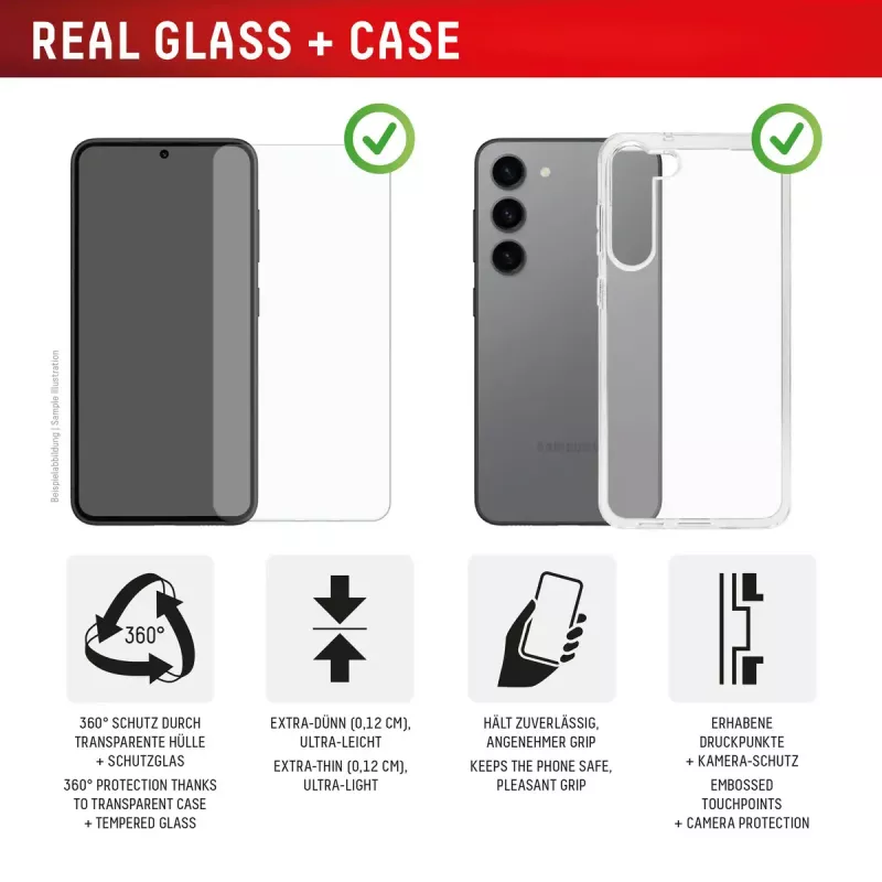 Pellicola protettiva display in vetro temperato + cover per Samsung Galaxy A36 di e.v.i., cornice di montaggio Eco, antigraffio, trasparente