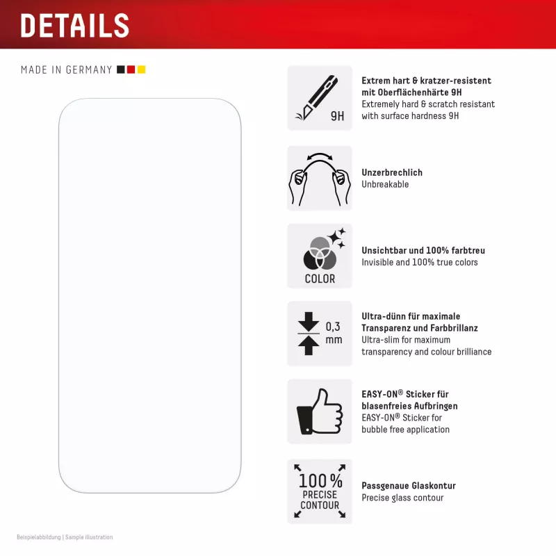 Displex Smart Glass (9H) per Apple iPhone 17 Pro Max, adesivo di montaggio, infrangibile