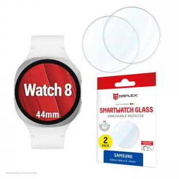 Vetro protettivo display per Galaxy Watch 8 (44 mm) di e.v.i. — Displex 9H, confezione da 2, ultrastretto, senza bordi, anti-impronta