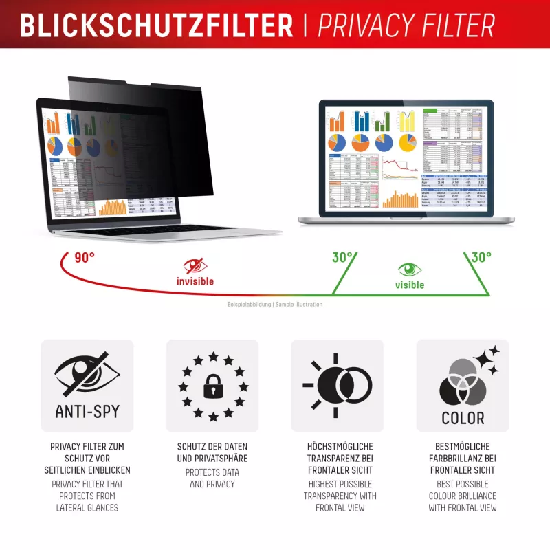 Filtro privacy e.v.i. Displex PRIVACY SAFE magnetico 2 vie per laptop / notebook 16 pollici (16:10), senza cornice, lucido/opaco, 3H
