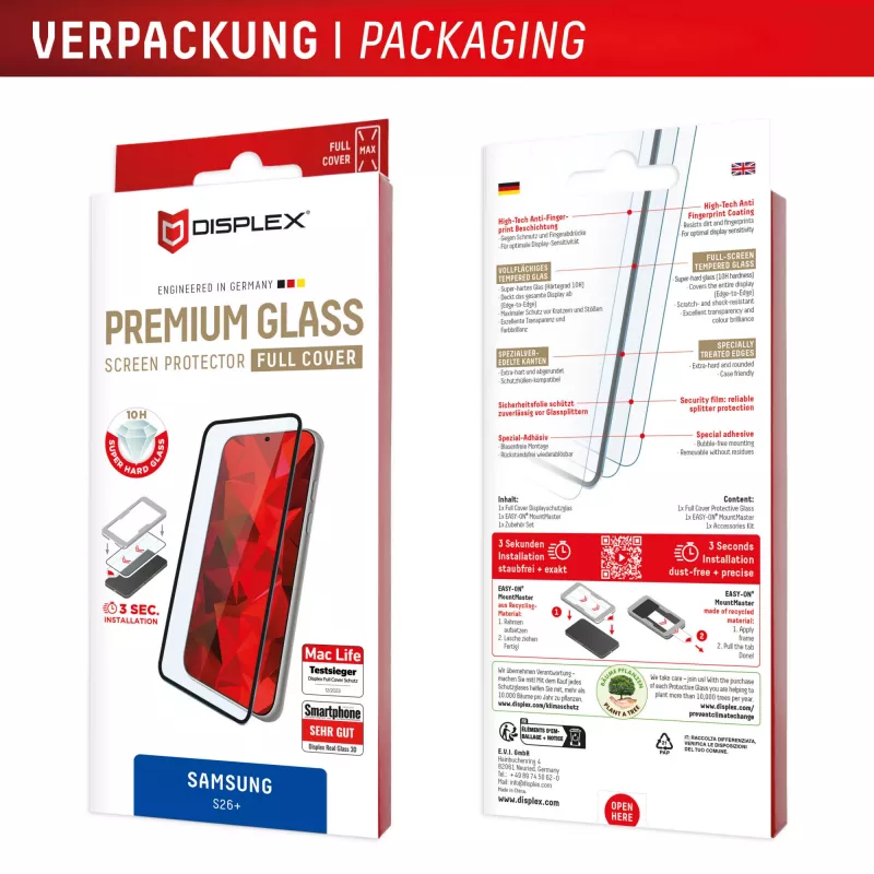 Displex protezione display Premium (copertura totale, 10H) per Samsung S26+, copertura totale