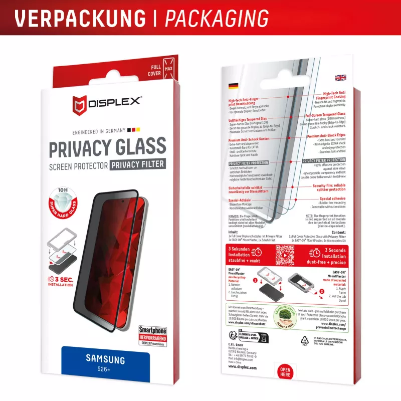 Displex pellicola protettiva privacy (10H) per Samsung S26+, filtro privacy