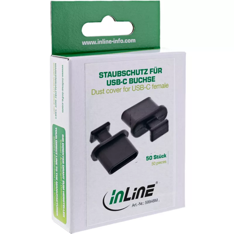 Tappo antipolvere per connettore femmina USB-C InLine 59948M nero 50 pz.