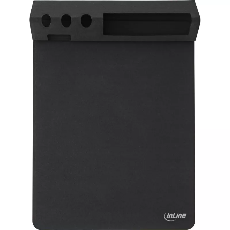 Tappetino mouse InLine 55261 — sottomano multifunzionale in gomma con porta smartphone e penna, 250×? mm, nero
