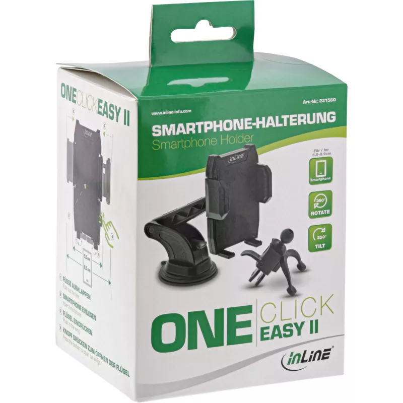 Supporto auto per smartphone InLine ONE CLICK EASY II — supporto passivo universale, nero