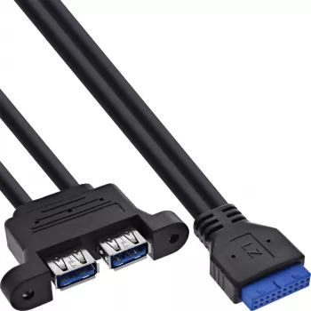 Cavo interno InLine 33390K USB 3.2 Gen 1, scheda madre su 2x connettore femmina USB-A, 0,45 m