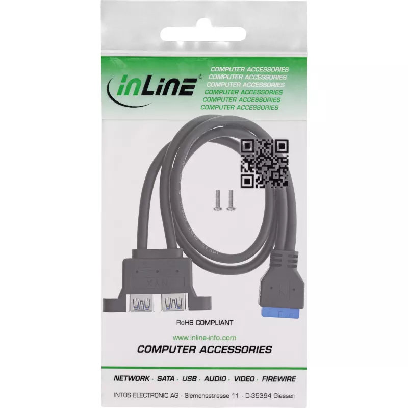 Cavo interno InLine 33390K USB 3.2 Gen 1, scheda madre su 2x connettore femmina USB-A, 0,45 m