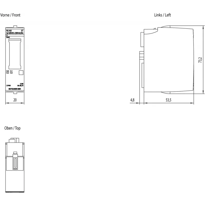 Siemens SIMATIC ET 200SP modulo relè NO, 4 x 120 V DC, 6ES7132-6HD01-0BB1