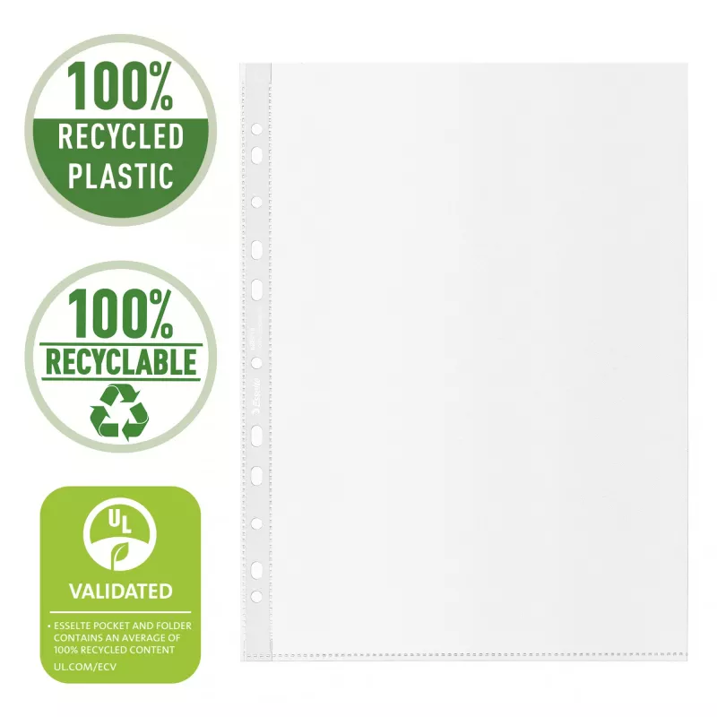 Esselte Recycle Pocket A4, 210 x 297 mm (A4), trasparente, polipropilene (PP), verticale, apertura superiore, 0,07 mm