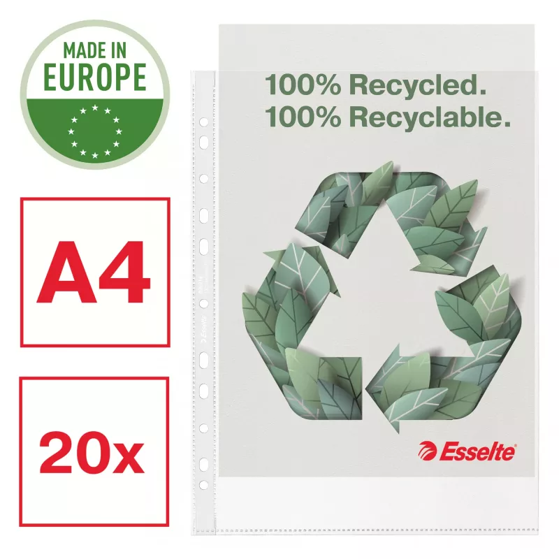 Esselte Recycle Pocket A4, 210 x 297 mm (A4), trasparente, polipropilene (PP), verticale, apertura superiore, 0,07 mm