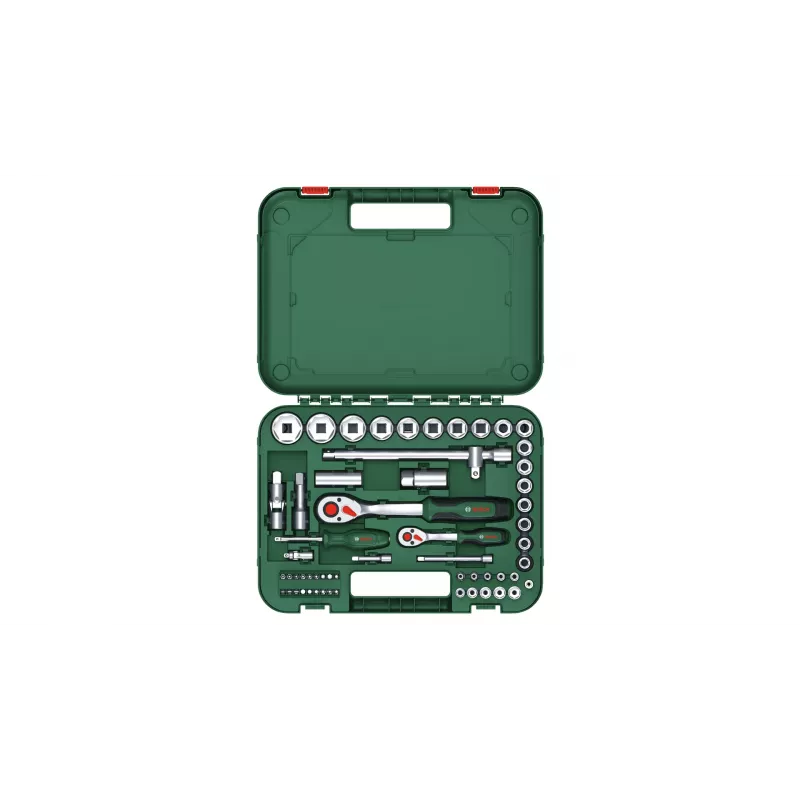 Bosch 1600A02Z9G 1/2 + 1/4 set cricchetto e chiavi a bussola, 56 pz., verde