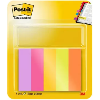 Post-it® Segnalibri adesivi, Rettangolare, Verde/Arancione/Rosa/Viola/Giallo, 50 fogli, autoadesivi