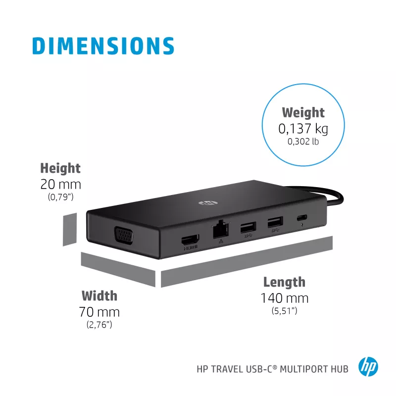 HP alimentatore da viaggio sottile USB-C 65W, laptop, universale, 90 V, 47 - 63 Hz, 65 W, 20 V