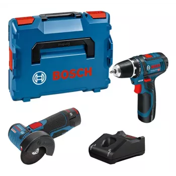 Bosch GSR 12V-15 + GWS 12V-76 + 2 batterie 2 Ah + GAL 12V-40 (L) Professional set utensili a batteria
