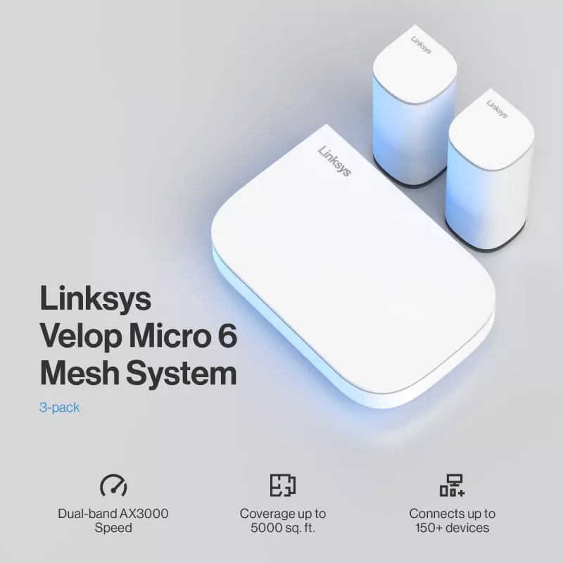 Linksys Velop Micro 6 Sistema mesh – Dual-Band WiFi 6 AX3000 (confezione da 3)