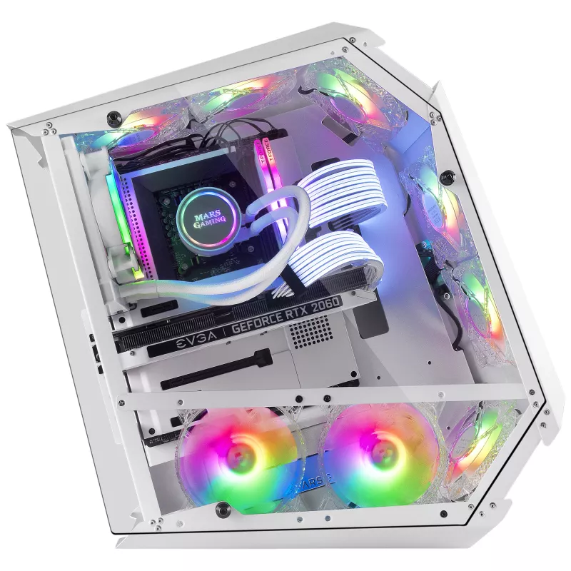 Mars Gaming MC51W case PC gaming ATX bianco con doppio vetro temperato, 5x ventole RGB 12cm