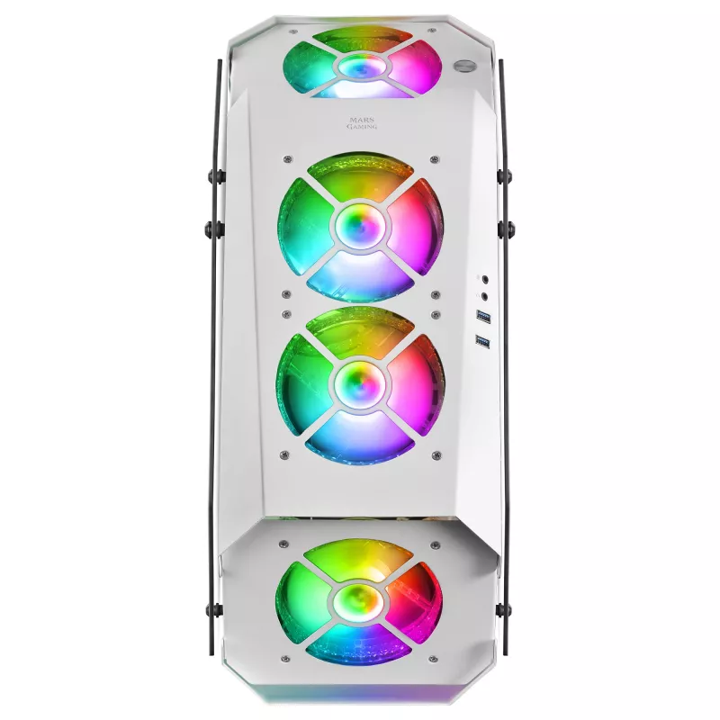 Mars Gaming MC51W case PC gaming ATX bianco con doppio vetro temperato, 5x ventole RGB 12cm