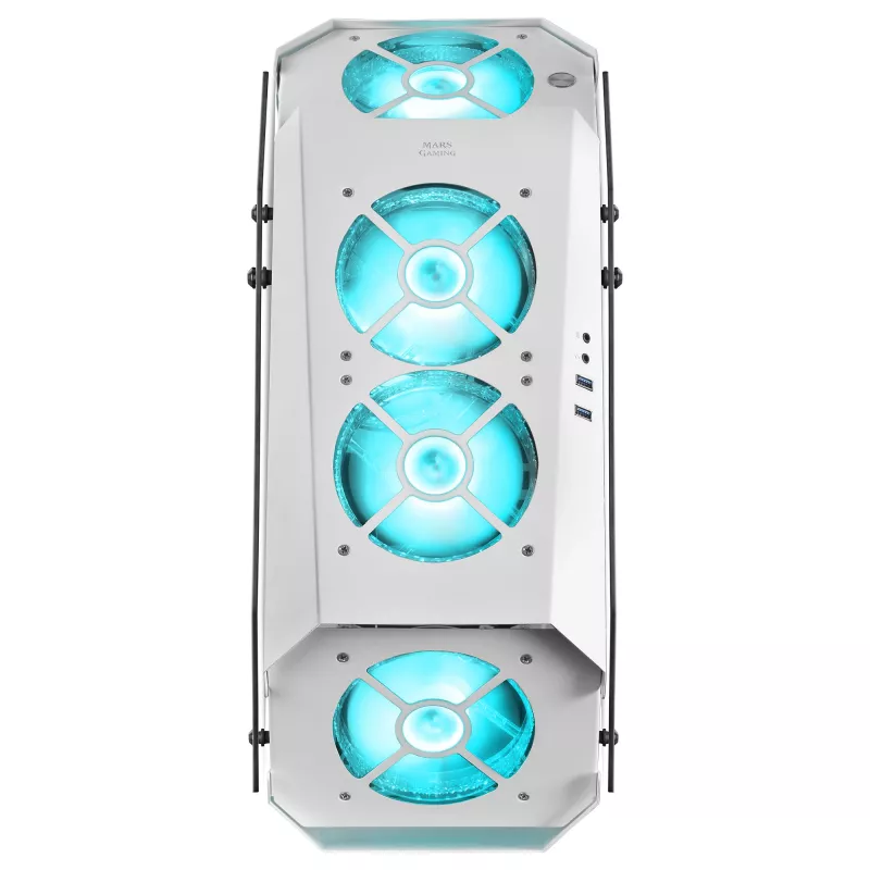 Mars Gaming MC51W case PC gaming ATX bianco con doppio vetro temperato, 5x ventole RGB 12cm