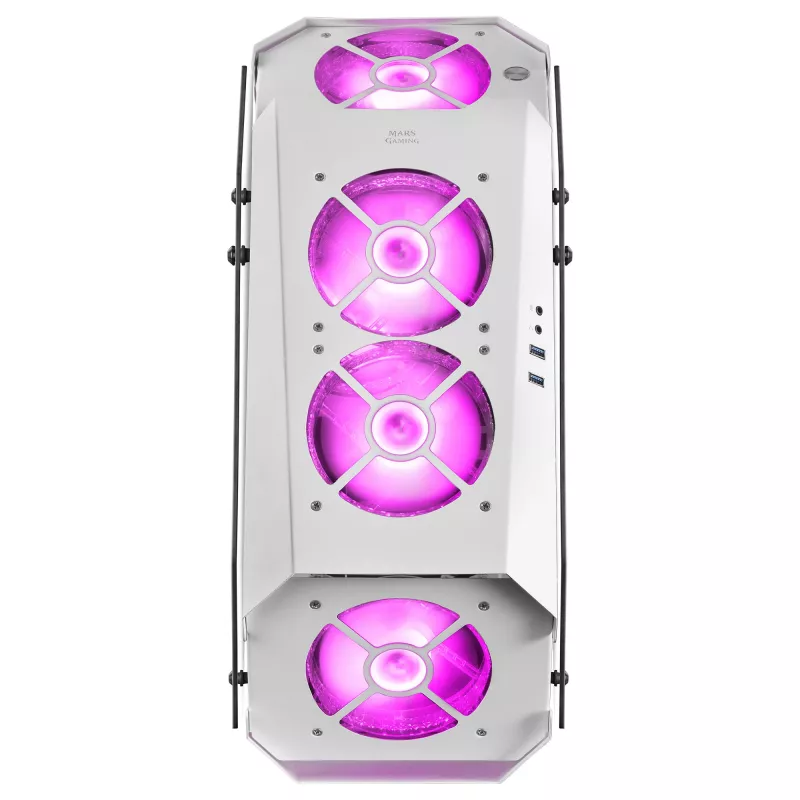 Mars Gaming MC51W case PC gaming ATX bianco con doppio vetro temperato, 5x ventole RGB 12cm