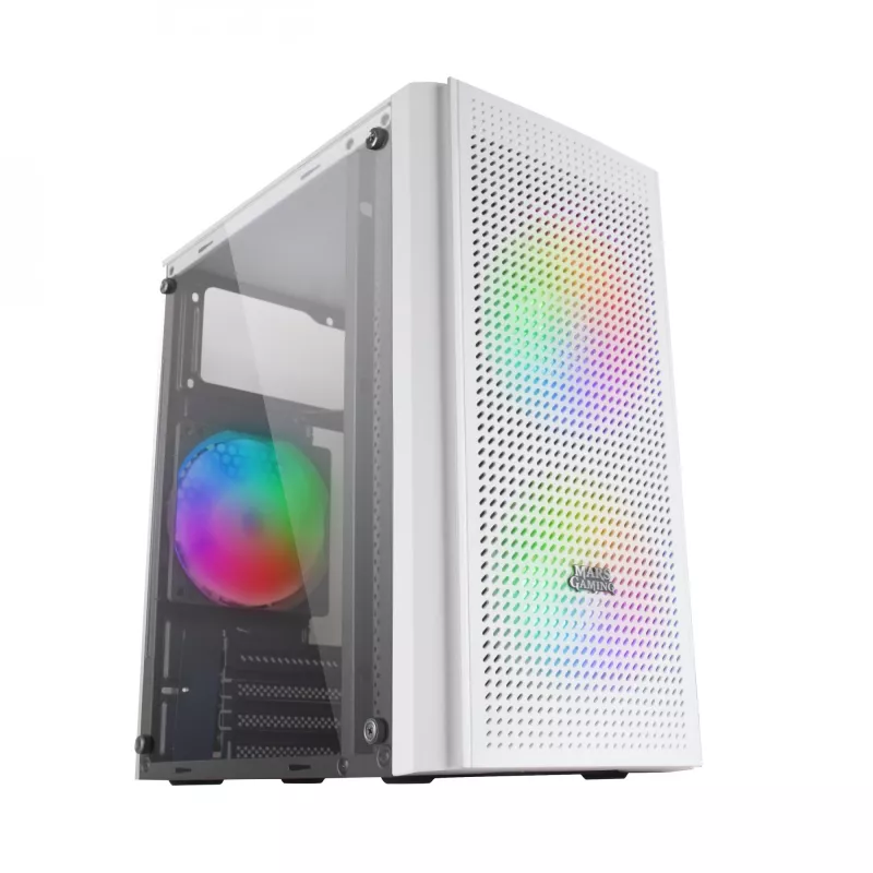 Case Micro-ATX Mars Gaming MC300W con vetro temperato, 3 ventole FRGB, bianco