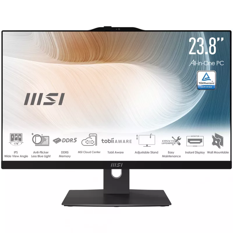All-in-One PC MSI Modern AM242TP 1M-1230EU Intel Core 3 100U 60,5 cm (23,8 inch) 1920 x 1080 pixel touchscreen 8 GB DDR5-SDRAM 256 GB SSD Windows 11 Pro Wi-Fi 6E (802.11ax) nero