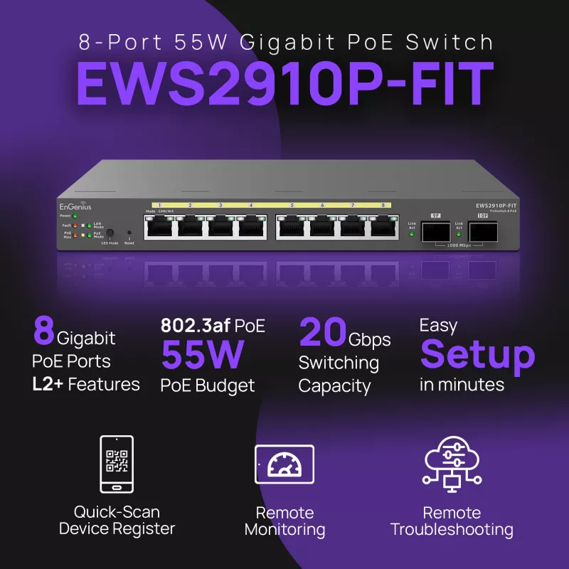 Switch managed EnGenius FitSwitch 8 PoE 8x porte Gigabit Ethernet