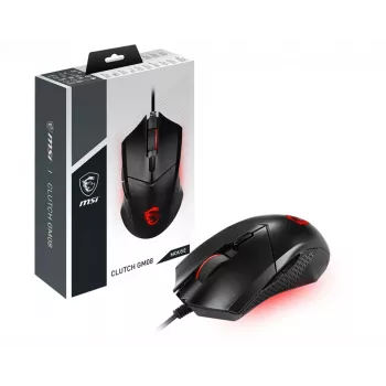 MSI CLUTCH GM08 mouse gaming ottico 'sensore ottico 4200 DPI, 6 tasti programmabili, design simmetrico, switch durevole con oltre 10 milioni di clic, regolazione del peso, LED rosso'