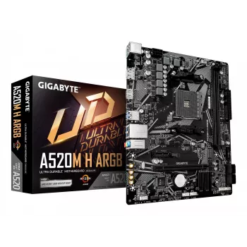 Scheda madre GIGABYTE A520M H ARGB - supporta CPU AMD Ryzen serie 5000, fino a 5100MHz DDR4 (OC), PCIe 3.0 x4 M.2, 1 GbE LAN, USB 3.2 Gen 1