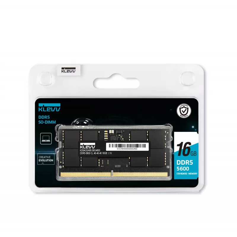 Klevv 16GB modulo RAM per laptop DDR5 5600MT/s PC5-44800 UNBUFFERED NON-ECC SODIMM 1,1V 2GX8 CL46