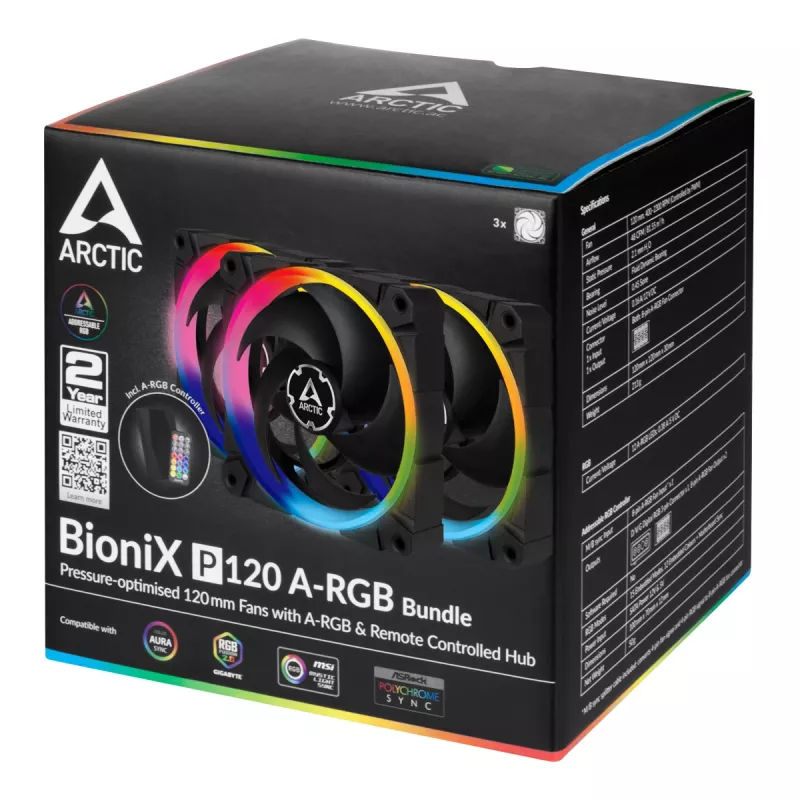 ARCTIC BioniX P120 A-RGB ventola per case da 120 mm, confezione da 3, nero