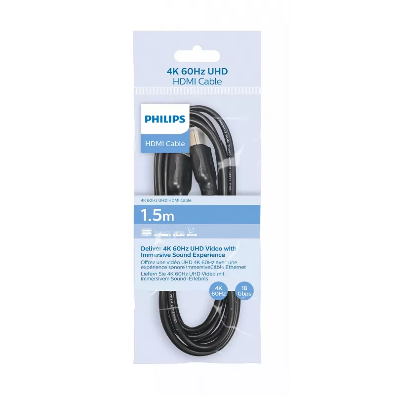 Philips SWV5510/00 cavo HDMI 1,5 m Type-A connettore maschio 18 Gbit/s nero