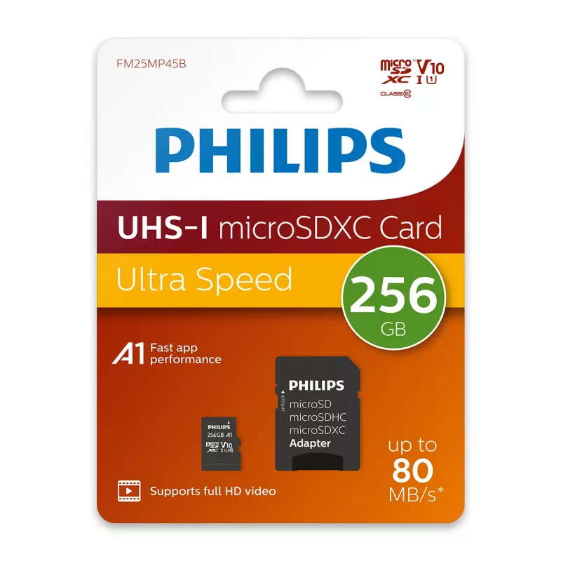 Philips FM25MP45B/00 scheda microSDXC, 256 GB, Class 10, UHS-I U1, incl. adattatore