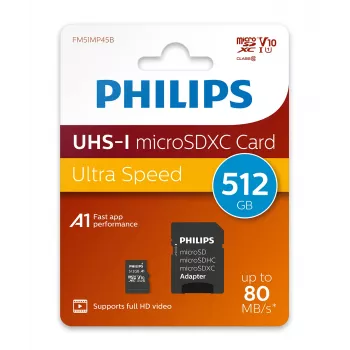 Philips FM51MP45B/00 scheda microSDXC, 512 GB, Class 10, UHS-I U1, incl. adattatore