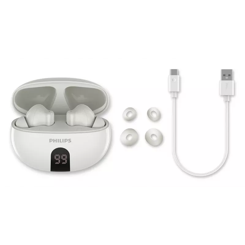 Auricolari wireless in-ear Philips TAT2520WT/00 — Bluetooth, per chiamate e musica, 20–20000 Hz, portata 10 m, bianco, 40 g