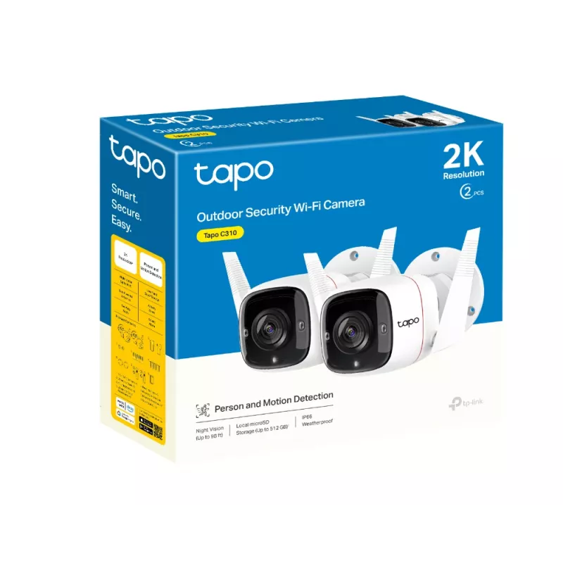 TP-Link Tapo telecamera Wi-Fi per la sicurezza esterna, telecamera di sicurezza IP, esterno, con filo e wireless, CE, NCC, montaggio a parete, bianco