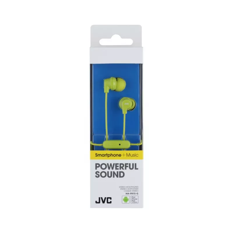 Auricolari in-ear colorati JVC HA-FR15-G-E con telecomando e microfono