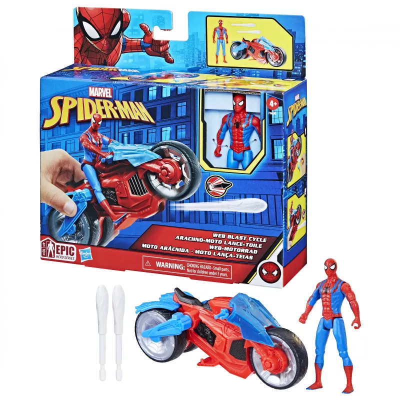 Marvel Spider-Man Spider-Man Web Blast Cycle set di gioco per bambini con action figure Spider-Man snodabile