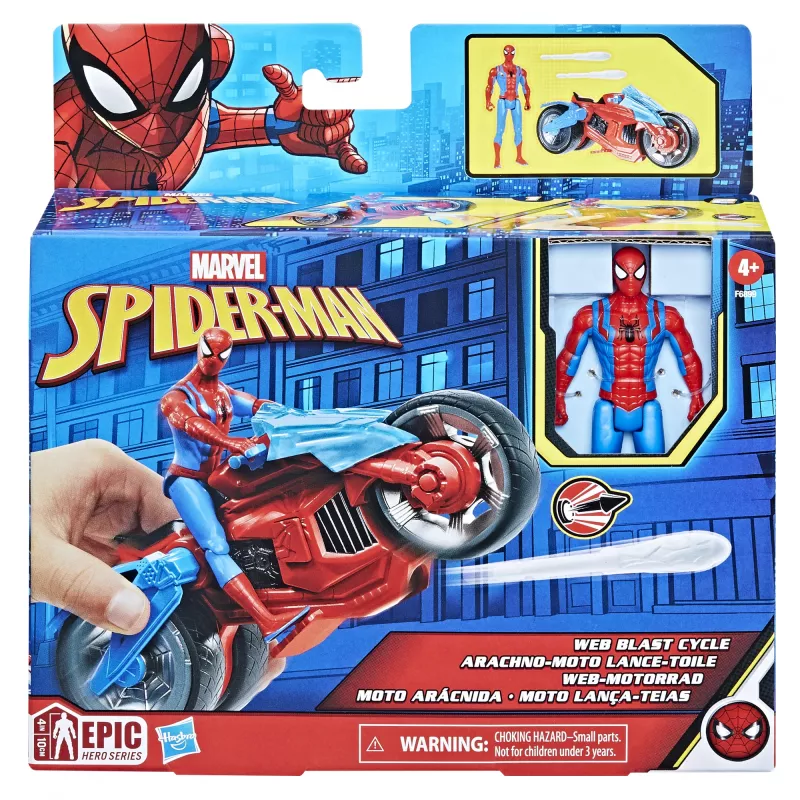 Marvel Spider-Man Spider-Man Web Blast Cycle set di gioco per bambini con action figure Spider-Man snodabile