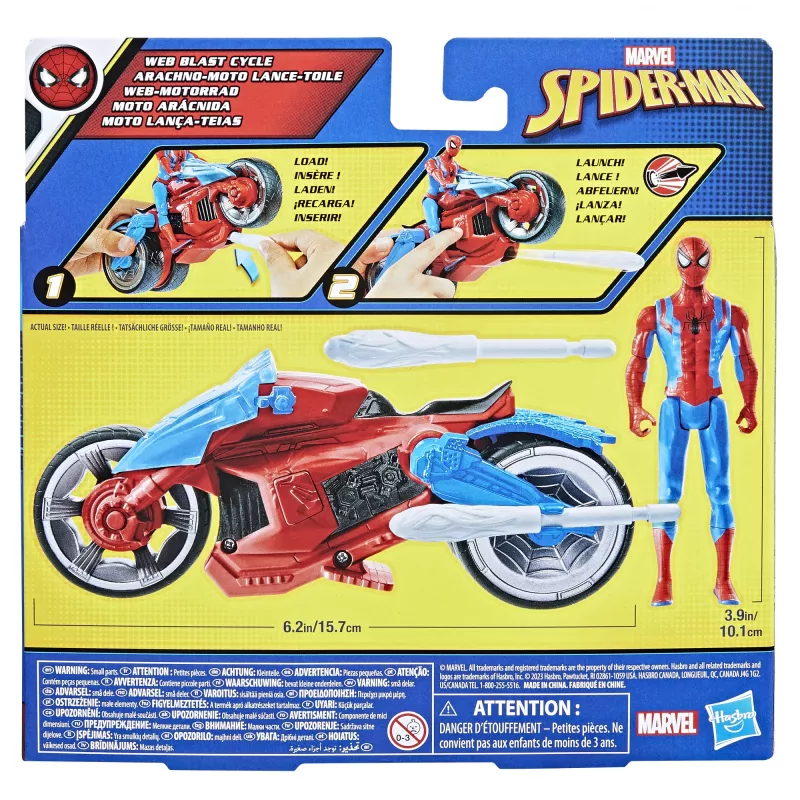 Marvel Spider-Man Spider-Man Web Blast Cycle set di gioco per bambini con action figure Spider-Man snodabile