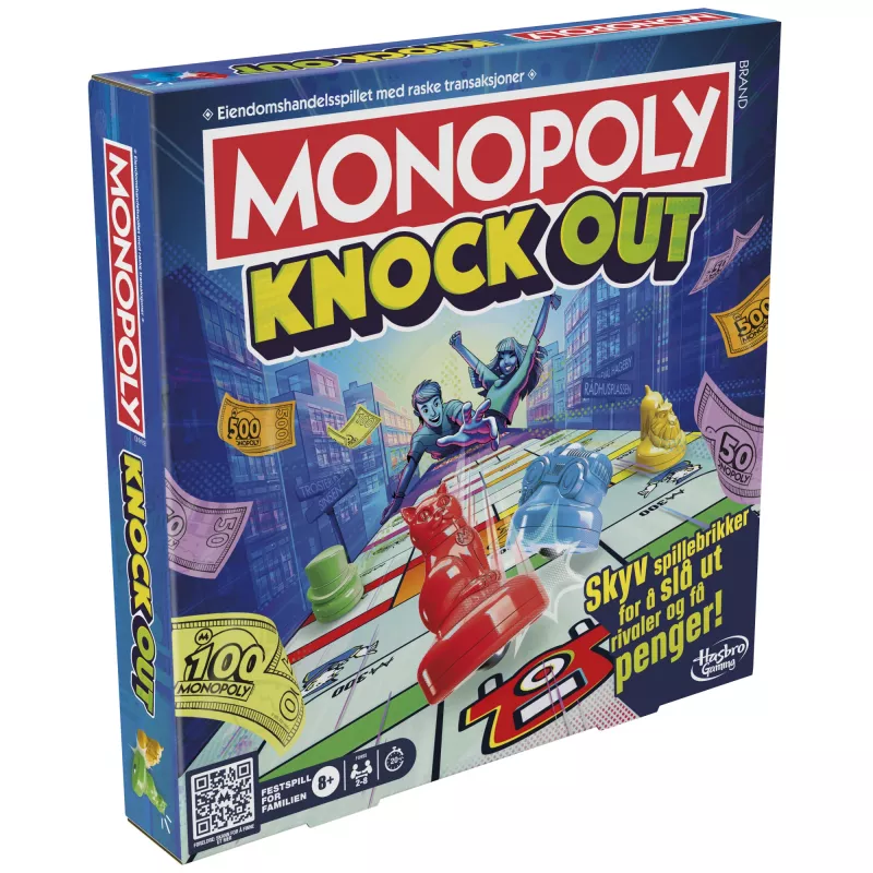 Monopoly Knockout gioco per la famiglia, giochi da tavolo veloci per età 8+, 2–8 giocatori, 20 min.