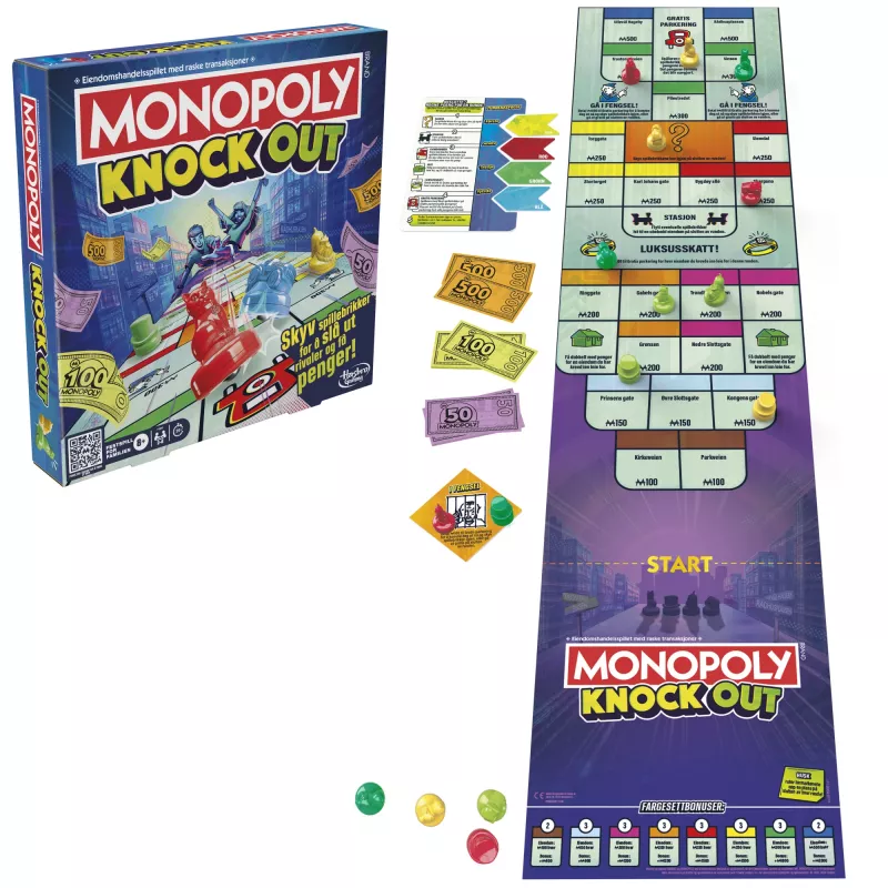 Monopoly Knockout gioco per la famiglia, giochi da tavolo veloci per età 8+, 2–8 giocatori, 20 min.