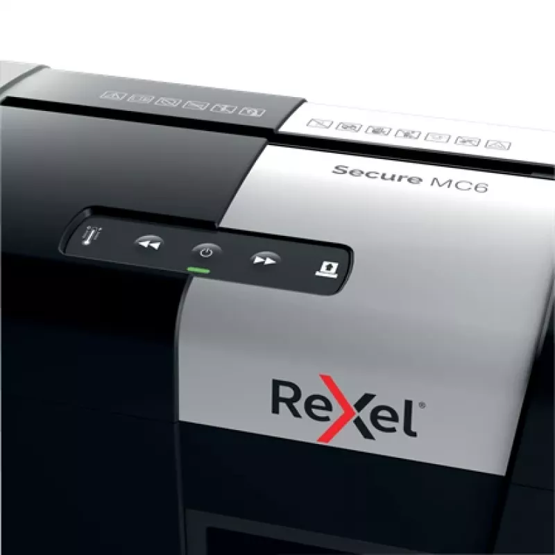 Rexel Secure MC6 Whisper-Shred distruggidocumenti microtaglio P5, microtaglio, 2 x 15 mm, 18 L, 175 fogli, 55 dB, pulsanti