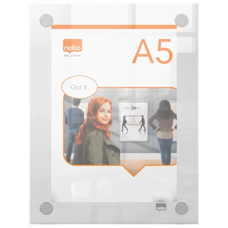 Nobo Premium Plus A5 cornice portaposter da parete in acrilico trasparente
