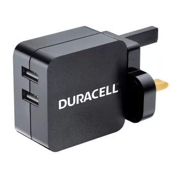 Duracell 2x2,4A caricabatterie USB per telefono/tablet, uso interno, AC, 5 V, nero