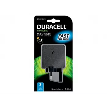 Duracell 2x2,4A caricabatterie USB per telefono/tablet, uso interno, AC, 5 V, nero