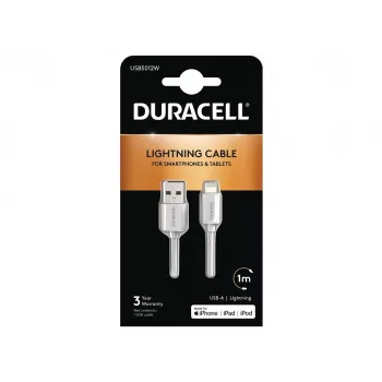 Duracell cavo sync/ricarica 1 metro bianco, 1 m, USB A, Lightning, 2.0, bianco