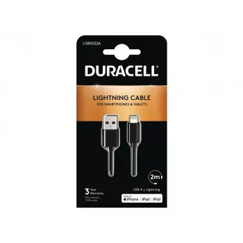 Duracell cavo sync/ricarica 2 metri nero, 2 m, USB A, Lightning, 2.0, nero