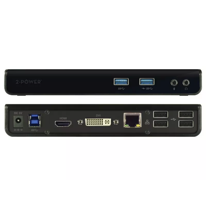 2-Power docking station USB 3.0 Dual Display, docking, 3,5 mm, USB Type-A, USB Type-B, 10,100,1000 Mbit/s, nero, 5 Gbit/s